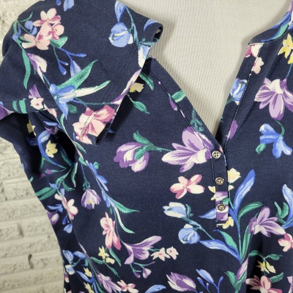 Karen Scott Women Top 2X Plus 3/4 Sleeve Blue Floral Quarter Button FLO121XE - Picture 5 of 10